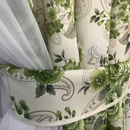 Коротка фіранка з атласу та шифону із зеленими квітами на тасьмі 1,8м на 4м ALBO pbe0052790 - мініатюра 7