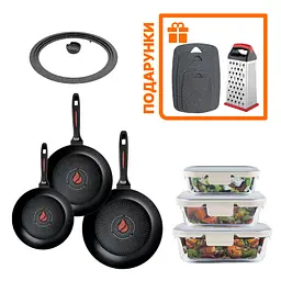 Набір сковорідок Smart Fry (24, 26, 28 см), скляних контейнерів та універсальної кришки + Набір кухонних дошок та - мініатюра 10