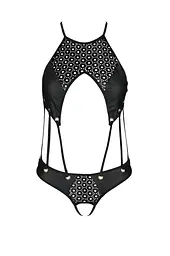 Боді з відкритим доступом Passion TASMINA Body XXL/XXXL black екошкіра шнурівки ажурні мережива - мініатюра 3