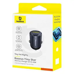 АЗП Baseus Tiny Star Mini 30W (1USB-A/1C) (C00035001121) Cosmic Black - мініатюра 2