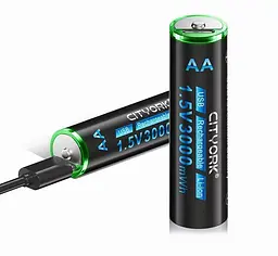 Акумулятор AA Cityork 1.5v 3000mwh літій-іонний + USB (Чорний) - мініатюра 3