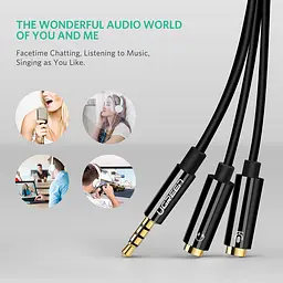 Аудіо кабель-адаптер Ugreen AV141 3.5 мм Male to 2 Female Audio Cable ABC Case чорний (30620) - мініатюра 3