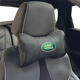Подушка на підголівник з логотипом Land Rover Екошкіра 3D Кольоровий лого Чорна-Чорний кант 1 шт
