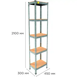 Металевий стелаж Emby Light Series (розмір 2100х450x300мм) 5 полиць ДСП до 100кг Оцинкований - мініатюра 2
