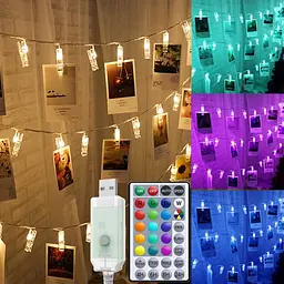 Гірлянда з фотокліпс Solhice 6M Зміна кольору 50 світлодіодів, RGB Зображення Дисплей Підвісні світильники для спальні з живленням