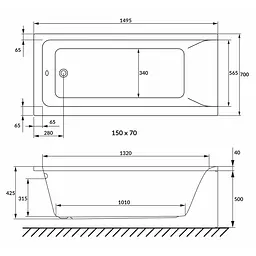 Ванна акрилова Volle Solo 150x70 1210.001570 Білий - мініатюра 2
