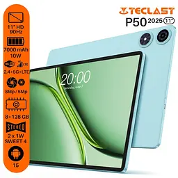 Планшет Teclast P50 (2025) 11" 8ГБ, 128ГБ, LTE, 7000мА•год, Android, блакитний - мініатюра 2