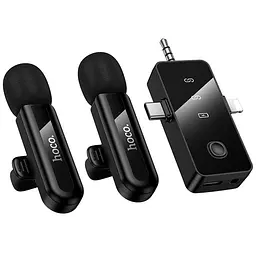 Петличний бездротовий мікрофон L20C Fair dual-mic 3in1 (Lightning/Type-C/3.5) Black Hoco teh0029564