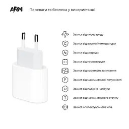 Зарядний пристрій AMHJ83 20W White USB-C Power Adapter, підтримка Power Delivery та Quick Charge 3.0, швидка зарядка для iPhone, iPad, смартфонів та планшетів, ArmorStandart (ARM58528) - мініатюра 5