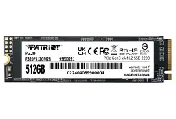 Твердотільний накопичувач SSD 512Gb, Patriot P320, PCI-E 3.0 x4, M.2 2280, 3D TLC, 3000/2200 МБ/с (P320P512GM28)