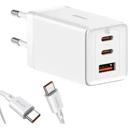 Мережевий зарядний пристрій Baseus GaN5 Pro Fast Charger 2C + U 65W White Type-C to Type-C (CCGP120202) - мініатюра 2