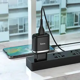 Мережевий зарядний пристрій Hoco N3 Special single port 1 USB, QC3.0 + USB Cable Type-C 3A Black - мініатюра 8