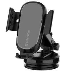 Автотримач для телефону ColorWay Dashboard Car Wireless Charger, Black, 15 Вт, бездротова зарядка (Qi), вакуумна присоска, поворотний шарнір 360°, від 4" до 6.5" (CW-CHAW037Q-BK)