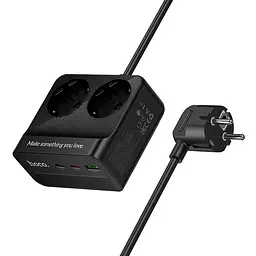 Подовжувач Hoco AC27 Descanso (PD30W/2C/1A/2xSocket) (2m) Black - мініатюра 3