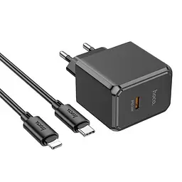 Мережевий зарядний пристрій Hoco CS15A Ocean single port PD30W charger set(C to iP) чорний - мініатюра 5