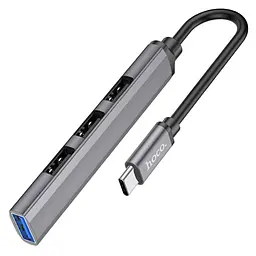 USB-хаб Hoco HB26 4 in 1 adapter(Type-C to USB3.0+USB2.0*3) Metal Gray