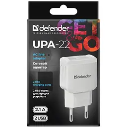 Зарядний пристрій Defender UPA-22 білий, 2xUSB, 2.1 А (83580) - мініатюра 4