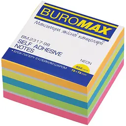 Блок для нотаток Buromax з клейким шаром 75х75 мм 450 аркушів неон 5 кольорів + білий (BM.2317-98)
