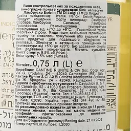 Вино ігристе Riunite Lambrusco Bianco Kosher біле напівсухе, 0,75 л, 12% (746236) - мініатюра 3