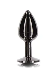 Анальний корок L чорний металевий з чорним каменем Butt Plug With Diamond Jewel Taboom