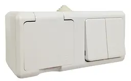 Вимикач подвійний Lumano + розетка з/з пило вологозахищена IP54 (18129)