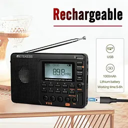 Радіоприймач Retess V115 F9205C (на акумуляторі 1000 mAh BL-5C) - мініатюра 3