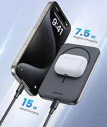 Магнітний Magsafe Павербанк Ugreen PB561 10000 mAh 20 W бездротовою магнітною зарядкою для iPhone сірий - мініатюра 7
