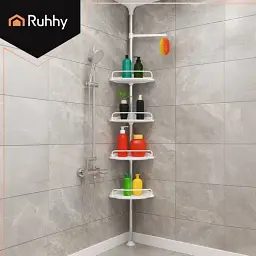 Кутова телескопічна полиця для душу Ruhhy 26639, біла, 4 яруси, 240–310 см - мініатюра 5