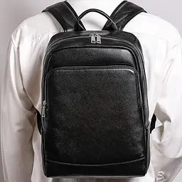 Чоловічий рюкзак шкіряний міський для ноутбука чорний Tiding Bag B2-884371A