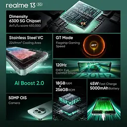 Смартфон Realme 13 5G 12/256 GB (RMX3951) NFC зелений (Speed Green) - мініатюра 5