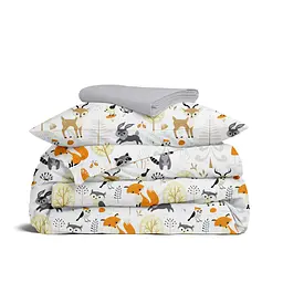 Дитяча постільна білизна в ліжечко ANIMALS CS18, бежевий (AnimalsAutumnForest_Grey110x160_140)