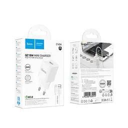 Зарядний комплект Hoco C145A Mini charger 1USBQC3.0 18W 3A USB to Micro 1 м White (35275_3345661) - мініатюра 2