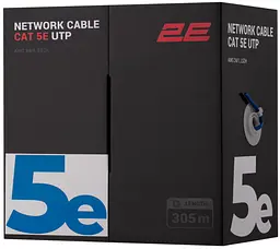Кабель вита пара CAT 5e U-UTP 305м AWG 24/1 LSZH синій 2E teh0018335
