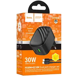 МЗП Hoco CS102A Folding PD30W+QC3.0 (1USB-A/1C) + кабель Type-C to Type-C Black - мініатюра 4