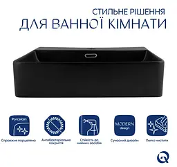Раковина підвісна Qtap Nando LT 500х420х130 Matt Black без донного клапана QT12116146AMB - мініатюра 3