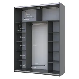 Шафа-купе Doros G-Caiser Графіт / Дуб Евок 1 ДСП / 1 Скло / 3 частини 180х60х240 (42005015) - мініатюра 2