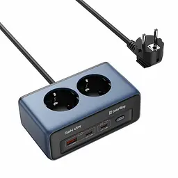 Фільтр живлення ColorWay CW-CHE25PDB 45W 2 розетки, 1xUSB-A 2xUSB-C, 2 м, синій