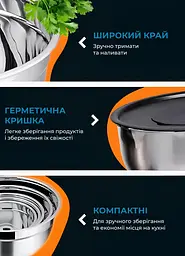 Набір мисок з кришками 3 штуки з нержавіючої сталі 16/18/20.5 см LUGI LG-02/3PCS - мініатюра 4