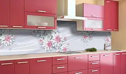 Кухонний фартух Рожеві Жоржини вінілова наклейка для кухні ПВХ Квіти Сірий 60х200 см Happy Pocket Z181363 - мініатюра 2