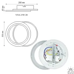 Настінно-стельовий світлодіодний світильник-бра VIVA 2R 25 Вт 250×200×40 мм Чорно-білий ESLLSE - мініатюра 7