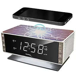 Годинник настільний з радіо Technoline WT487 Wireless Mobile Charging White/Brown (WT487), Білий - мініатюра 2