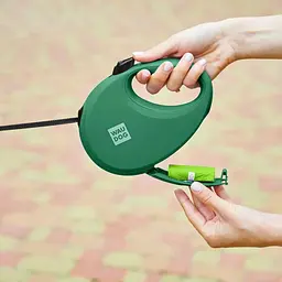 Повідець-рулетка для собак Waudog R-leash з контейнером для пакетів, світловідбивна стрічка L до 40 кг, 5 м зелений - мініатюра 8