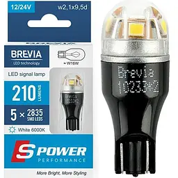 LED автолампа Brevia Spower 12/24V W16W 210Lm 5x2835SMD 6000K CANbus W2,1x9,5d 2 шт (10233X2)