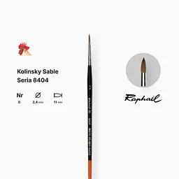 Пензель колонок круглий Raphael Kolinsky Sable, №0, професійний, коротка ручка - мініатюра 2