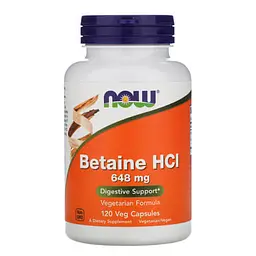 Бетаїн Betaine HCL 648 mg 120 капсул NOW vit0006494