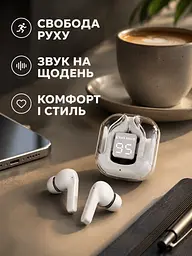 Бездротові навушники TWS Bluetooth 5.0 з мікрофоном ENC, сенсорним керуванням і кейсом із дисплеєм, білі (49676324) - мініатюра 8
