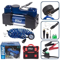 Автомобільний компресор двопоршневий Vitol 12v 360вт 90л 10атм 25А з дефлятором (K-72)