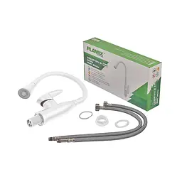 Змішувач для кухні Plamix Cezar-011-B Set White Refl.White з силіконовим виливом, з підведенням PM0718, Білий - мініатюра 4
