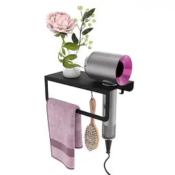 Полиця в ванну кімнату Nice & Cozy HairDry з отвором для рушників та фену чорна
