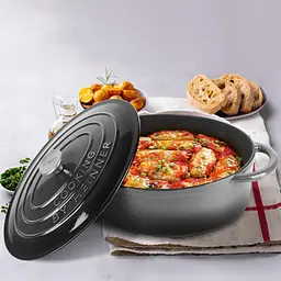 Каструля чавунна емальована овальна з кришкою Heinner сіра (HR-ZVC-S29OV) - мініатюра 5